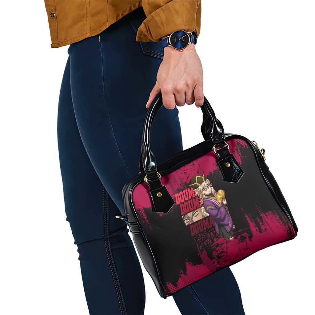 Douma Demon Slayer Red Grunge Design Shoulder Handbag with Fan Pose and Piercing Eyes Detail - The Mazicc