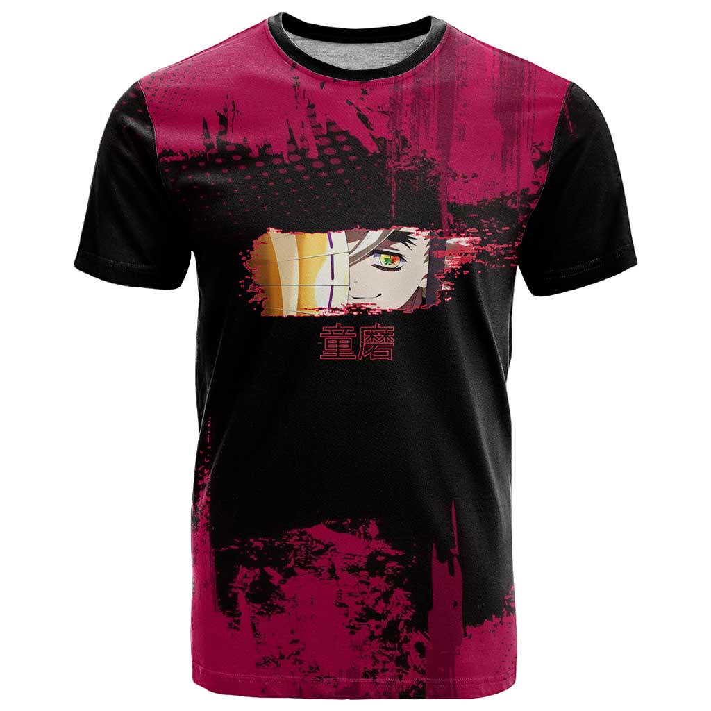 Douma Demon Slayer Red Grunge Design T Shirt with Fan Pose and Piercing Eyes Detail - The Mazicc