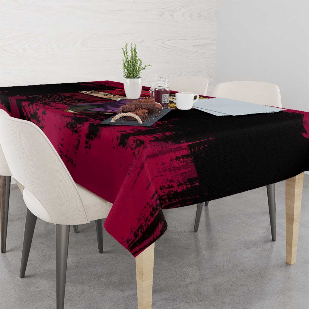 Douma Demon Slayer Red Grunge Design Tablecloth with Fan Pose and Piercing Eyes Detail - The Mazicc