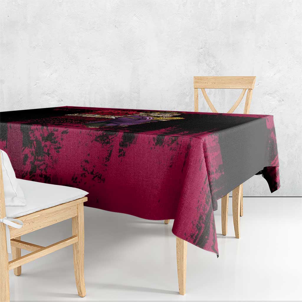 Douma Demon Slayer Red Grunge Design Tablecloth with Fan Pose and Piercing Eyes Detail - The Mazicc