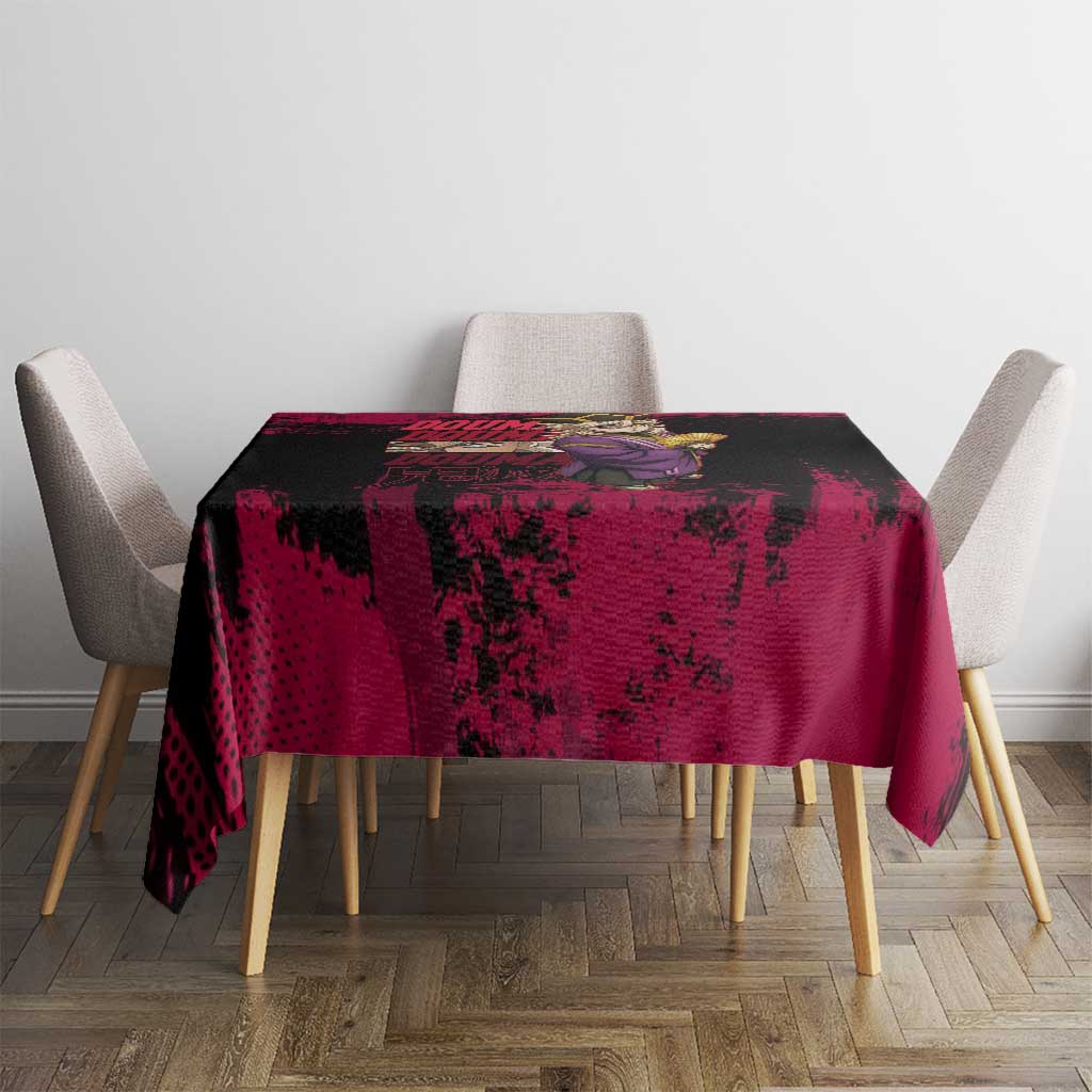 Douma Demon Slayer Red Grunge Design Tablecloth with Fan Pose and Piercing Eyes Detail - The Mazicc