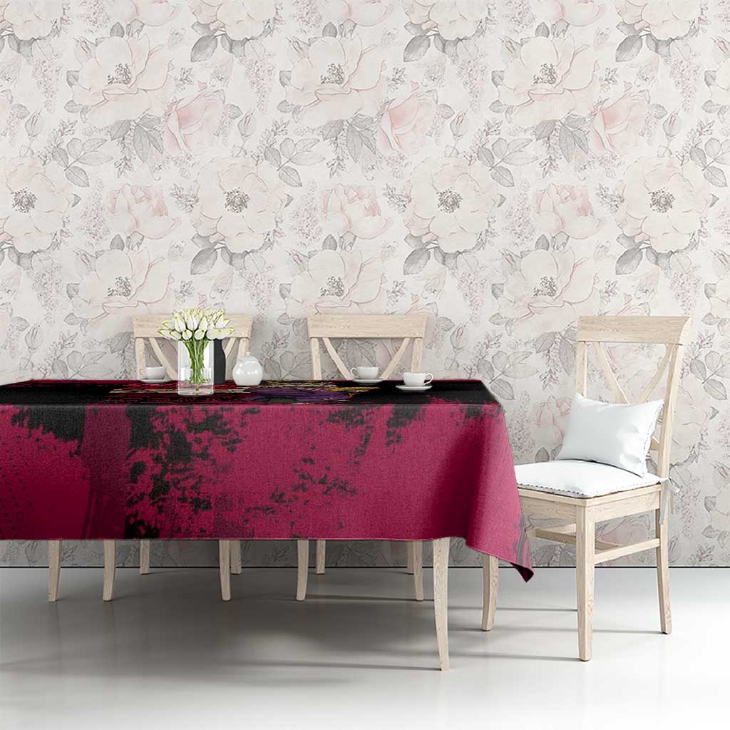 Douma Demon Slayer Red Grunge Design Tablecloth with Fan Pose and Piercing Eyes Detail - The Mazicc
