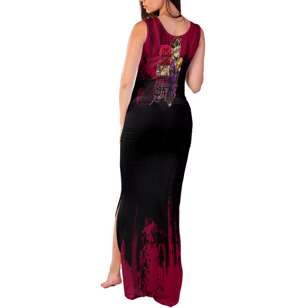 Douma Demon Slayer Red Grunge Design Tank Maxi Dress with Fan Pose and Piercing Eyes Detail - The Mazicc