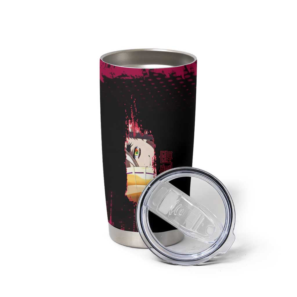 Douma Demon Slayer Red Grunge Design Tumbler Cup with Fan Pose and Piercing Eyes Detail - The Mazicc