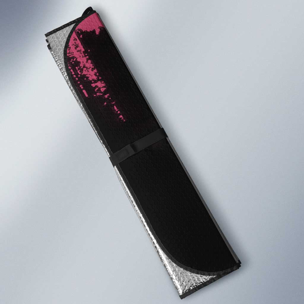 Mitsuri Kanroji Demon Slayer Pink and Green Grunge Design Auto Sun Shade with Heart Eyes and Playful Pose - The Mazicc