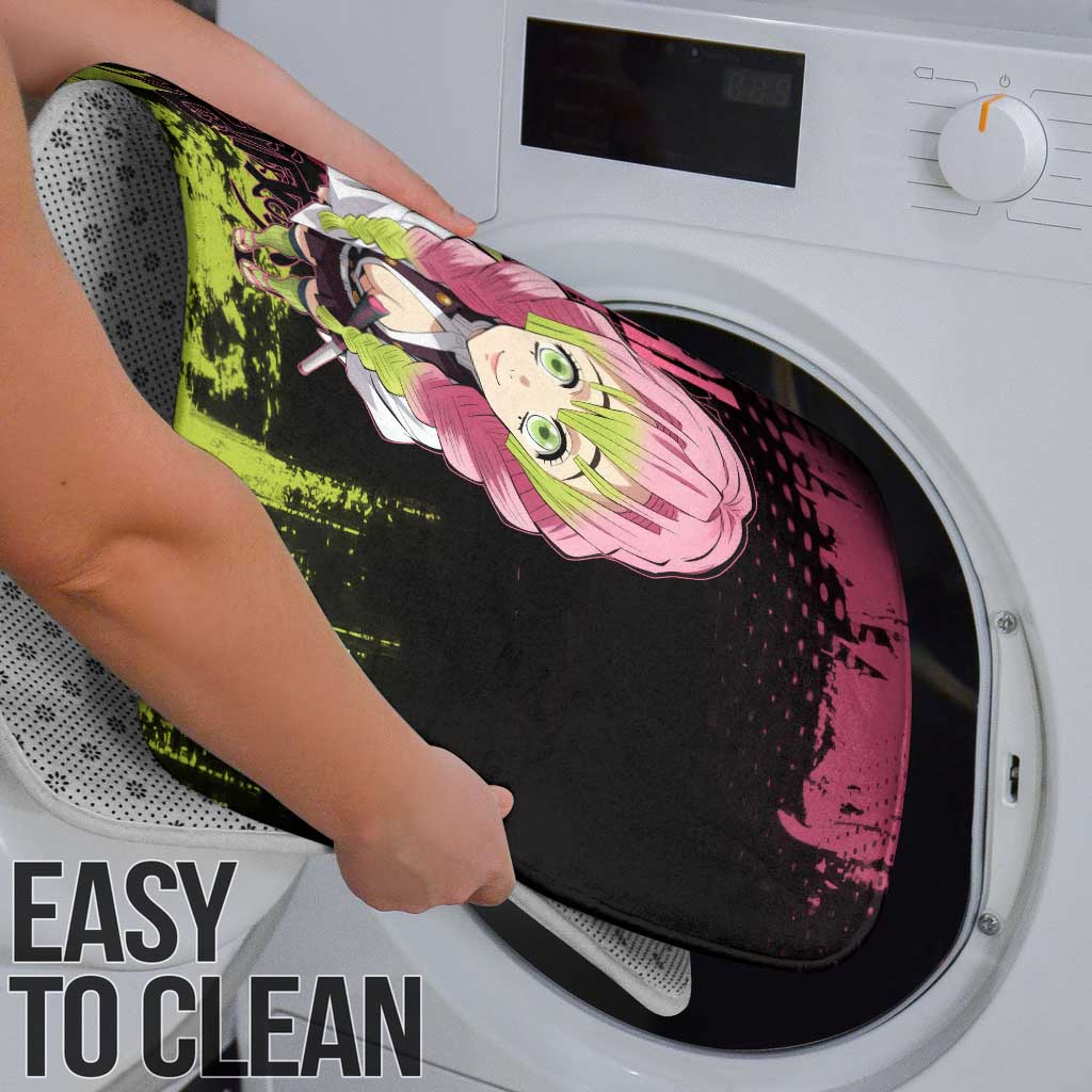 Mitsuri Kanroji Demon Slayer Pink and Green Grunge Design Bathroom Set with Heart Eyes and Playful Pose - The Mazicc