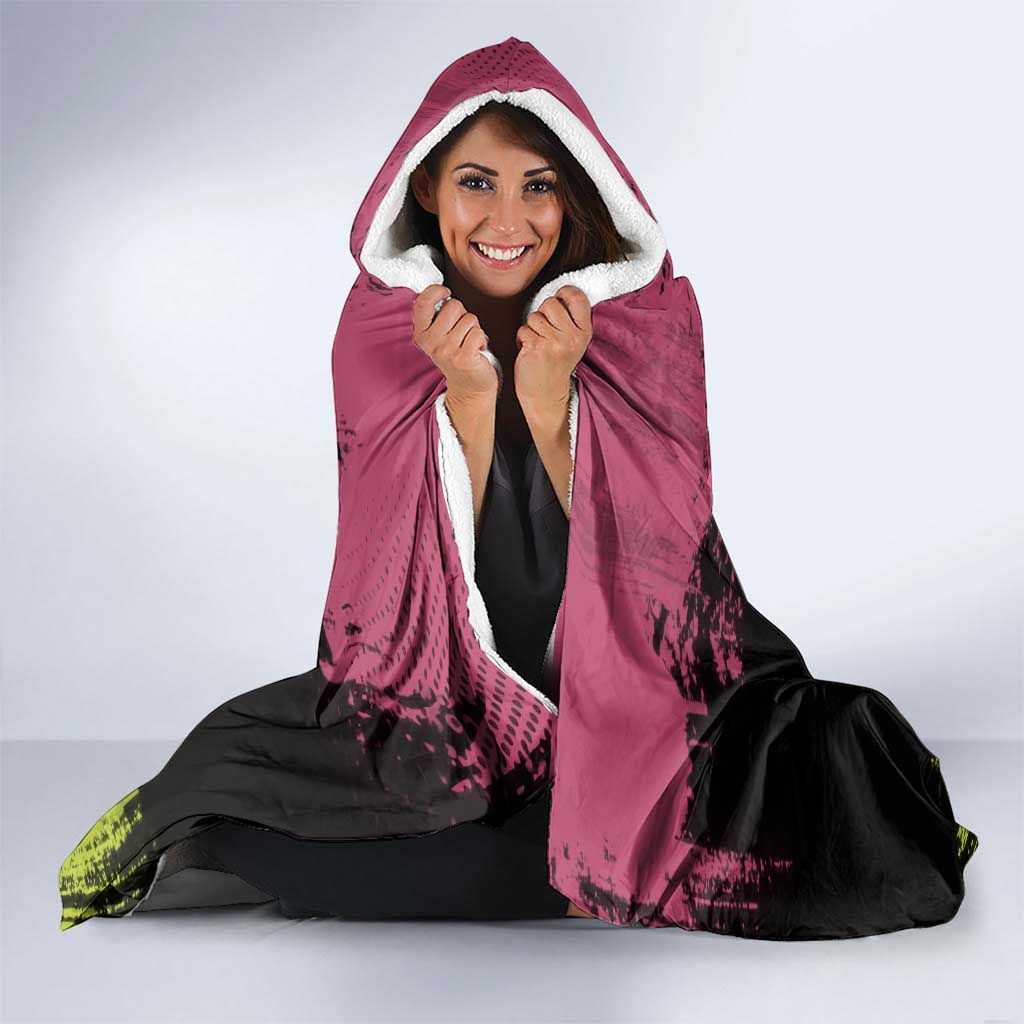 Mitsuri Kanroji Demon Slayer Pink and Green Grunge Design Hooded Blanket with Heart Eyes and Playful Pose - The Mazicc