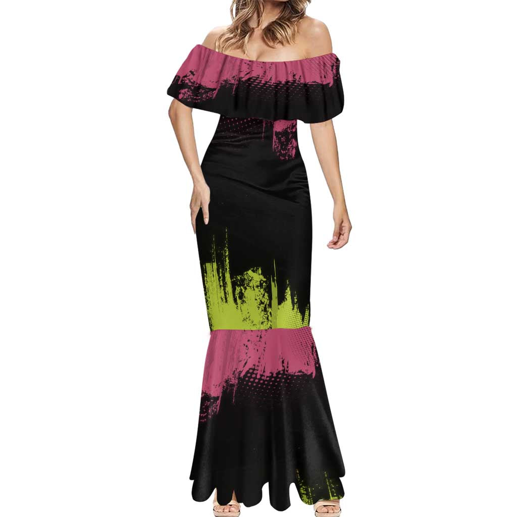 Mitsuri Kanroji Demon Slayer Pink and Green Grunge Design Mermaid Dress with Heart Eyes and Playful Pose - The Mazicc