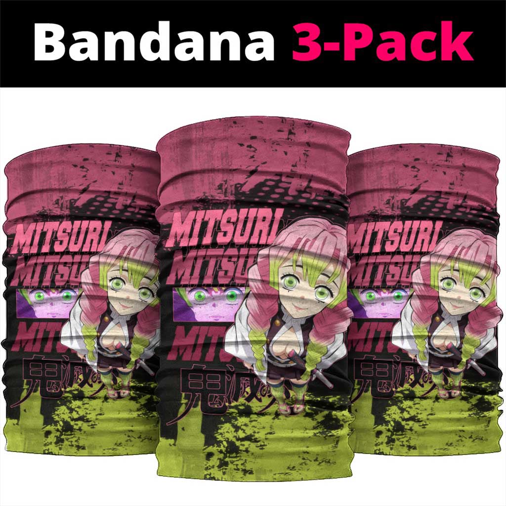 Mitsuri Kanroji Demon Slayer Pink and Green Grunge Design Neck Gaiter with Heart Eyes and Playful Pose - The Mazicc