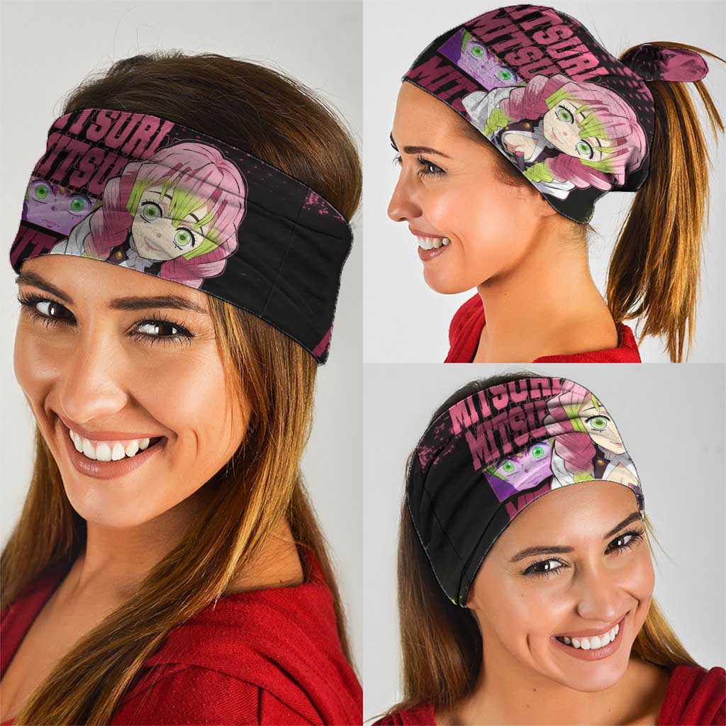 Mitsuri Kanroji Demon Slayer Pink and Green Grunge Design Neck Gaiter with Heart Eyes and Playful Pose - The Mazicc