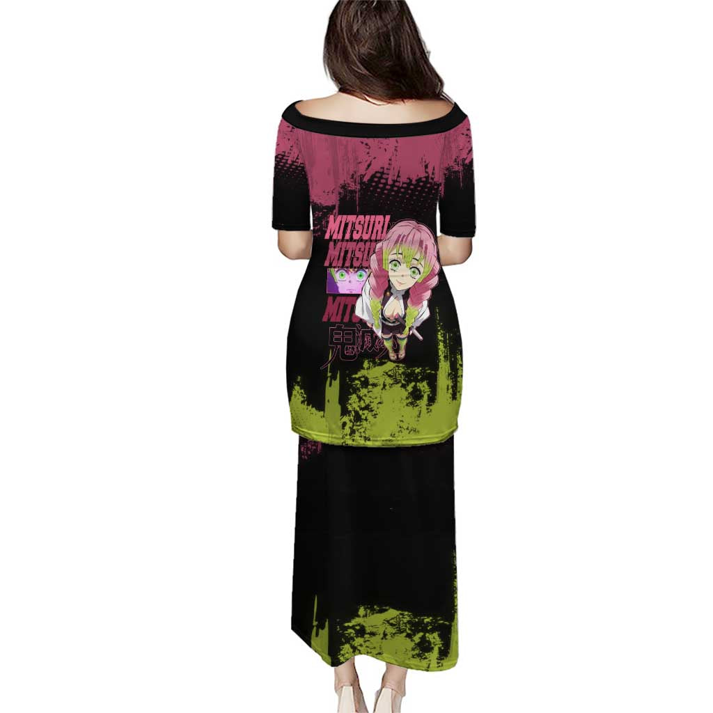 Mitsuri Kanroji Demon Slayer Pink and Green Grunge Design Puletasi with Heart Eyes and Playful Pose - The Mazicc