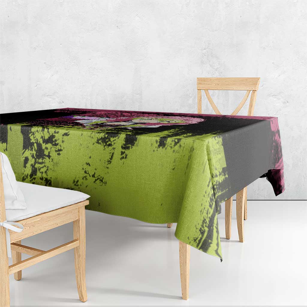 Mitsuri Kanroji Demon Slayer Pink and Green Grunge Design Tablecloth with Heart Eyes and Playful Pose - The Mazicc
