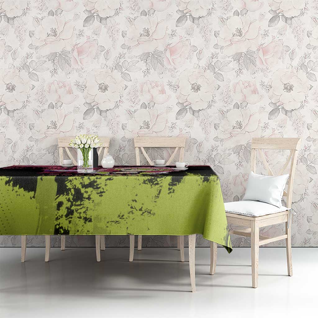 Mitsuri Kanroji Demon Slayer Pink and Green Grunge Design Tablecloth with Heart Eyes and Playful Pose - The Mazicc