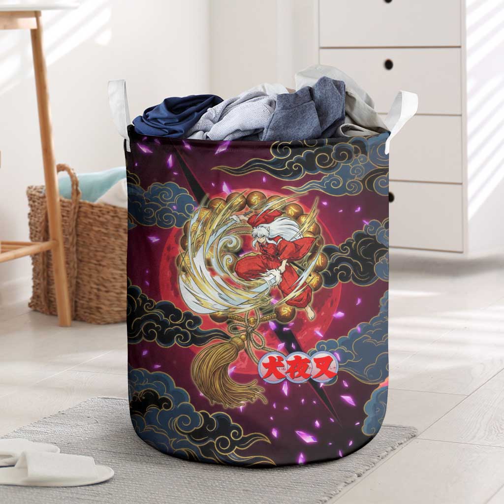 Inuyasha Demon Slayer Warrior Laundry Basket Japanese Tattoo Art Style with Fiery Claw Marks