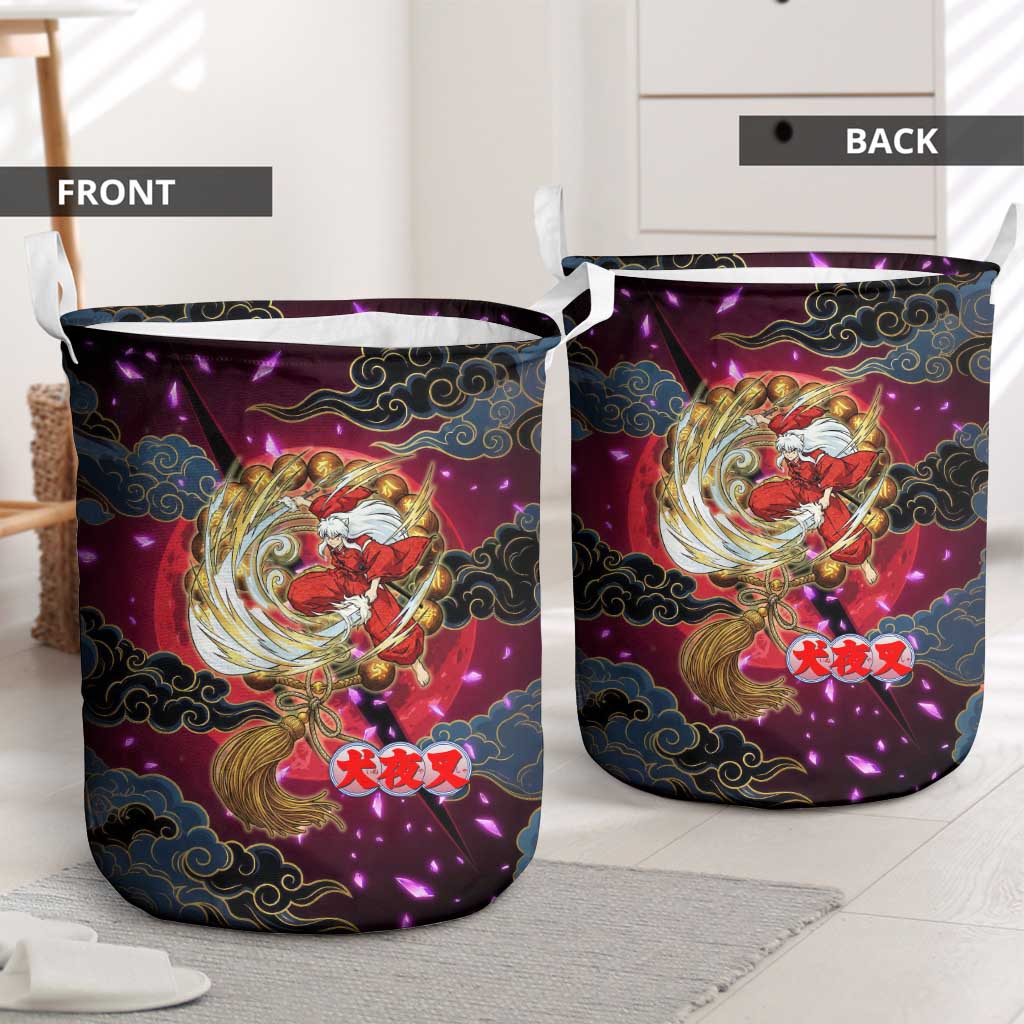 Inuyasha Demon Slayer Warrior Laundry Basket Japanese Tattoo Art Style with Fiery Claw Marks