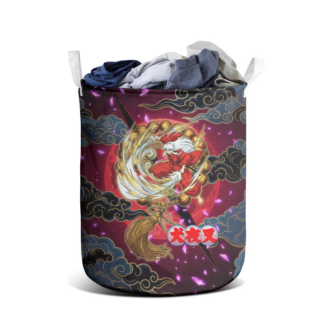 Inuyasha Demon Slayer Warrior Laundry Basket Japanese Tattoo Art Style with Fiery Claw Marks