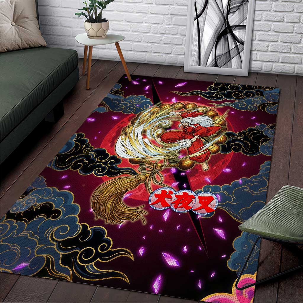 Inuyasha Demon Slayer Warrior Area Rug Japanese Tattoo Art Style with Fiery Claw Marks