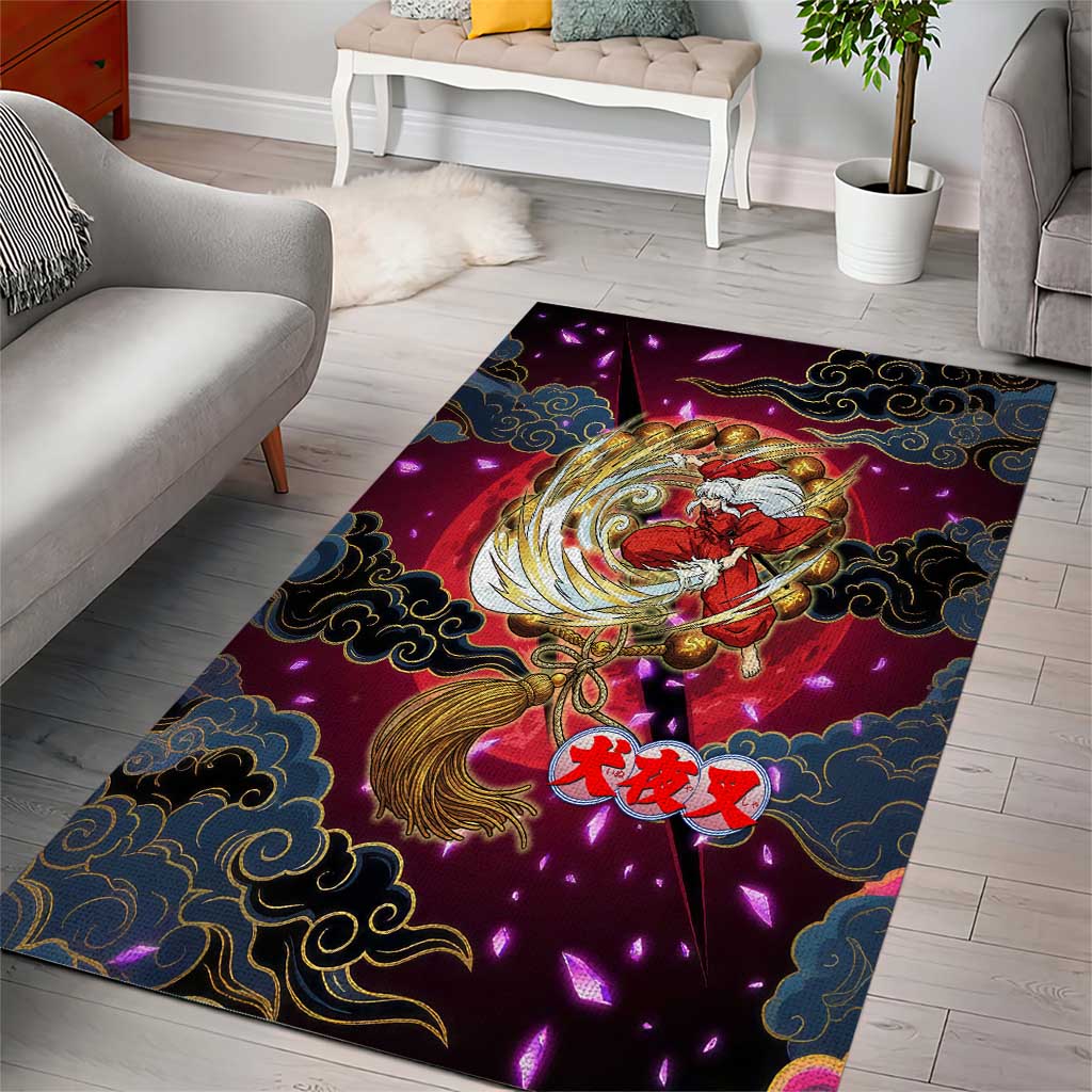 Inuyasha Demon Slayer Warrior Area Rug Japanese Tattoo Art Style with Fiery Claw Marks