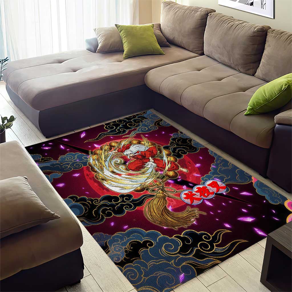Inuyasha Demon Slayer Warrior Area Rug Japanese Tattoo Art Style with Fiery Claw Marks