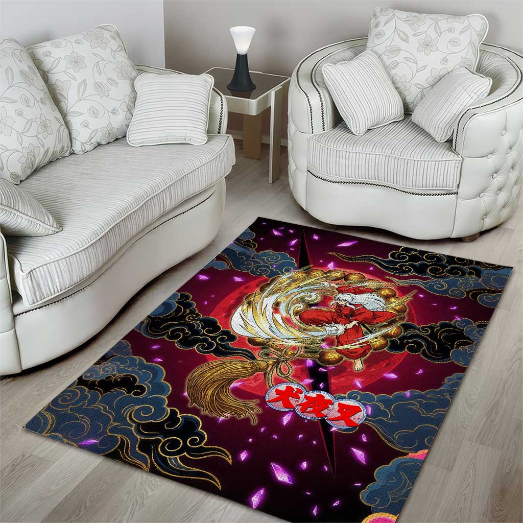 Inuyasha Demon Slayer Warrior Area Rug Japanese Tattoo Art Style with Fiery Claw Marks