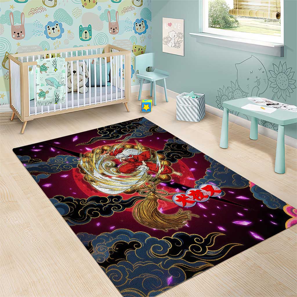 Inuyasha Demon Slayer Warrior Area Rug Japanese Tattoo Art Style with Fiery Claw Marks