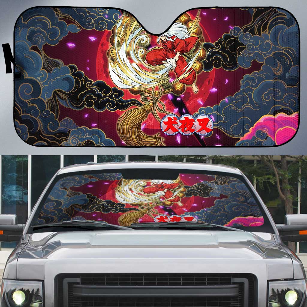 Inuyasha Demon Slayer Warrior Auto Sun Shade Japanese Tattoo Art Style with Fiery Claw Marks