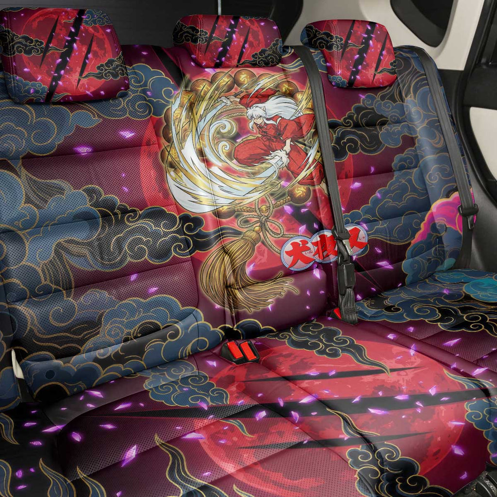 Inuyasha Demon Slayer Warrior Back Car Seat Cover Japanese Tattoo Art Style with Fiery Claw Marks