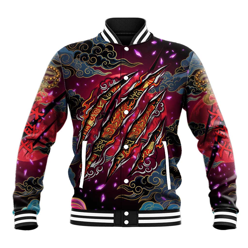 Inuyasha Demon Slayer Warrior Baseball Jacket Japanese Tattoo Art Style with Fiery Claw Marks