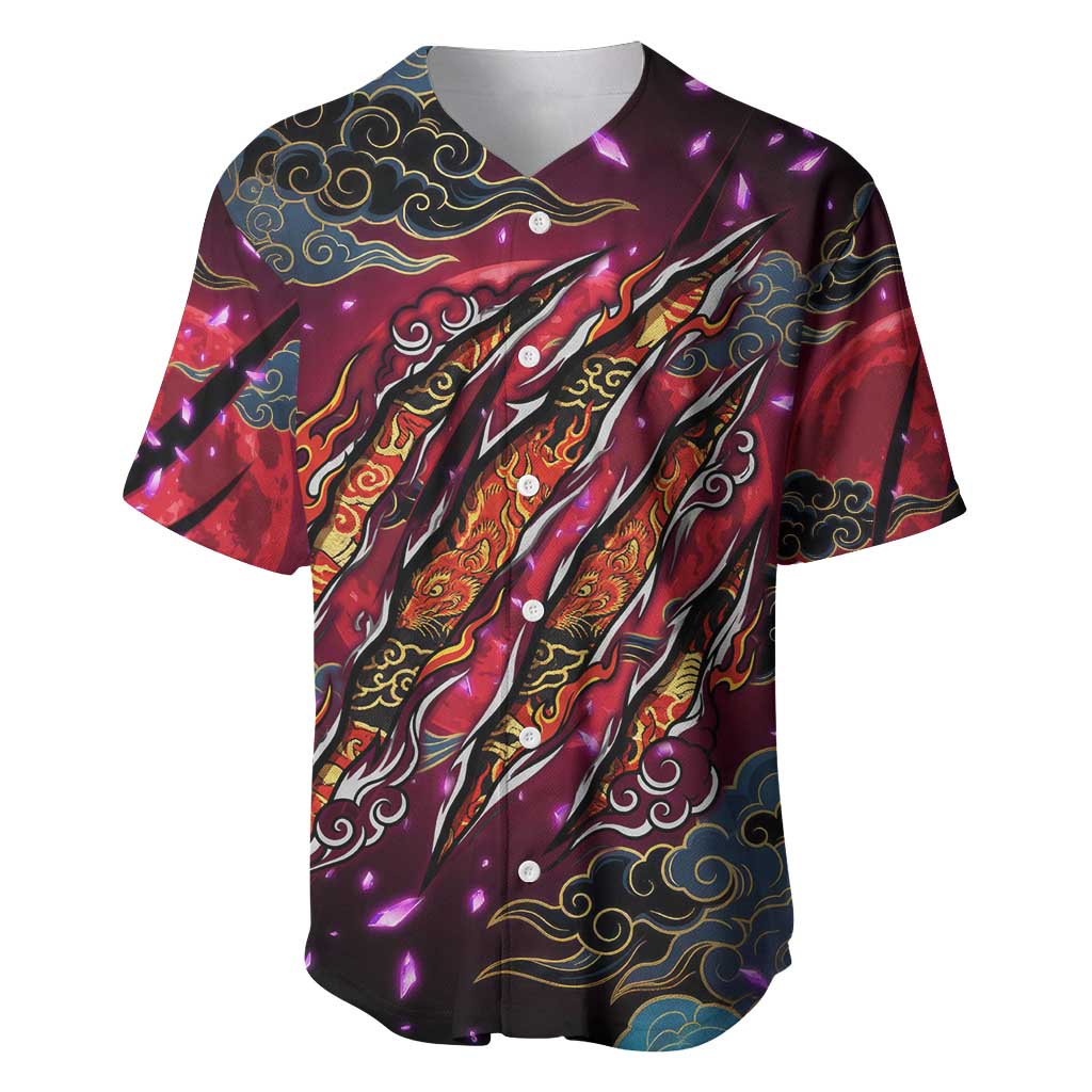 Inuyasha Demon Slayer Warrior Baseball Jersey Japanese Tattoo Art Style with Fiery Claw Marks