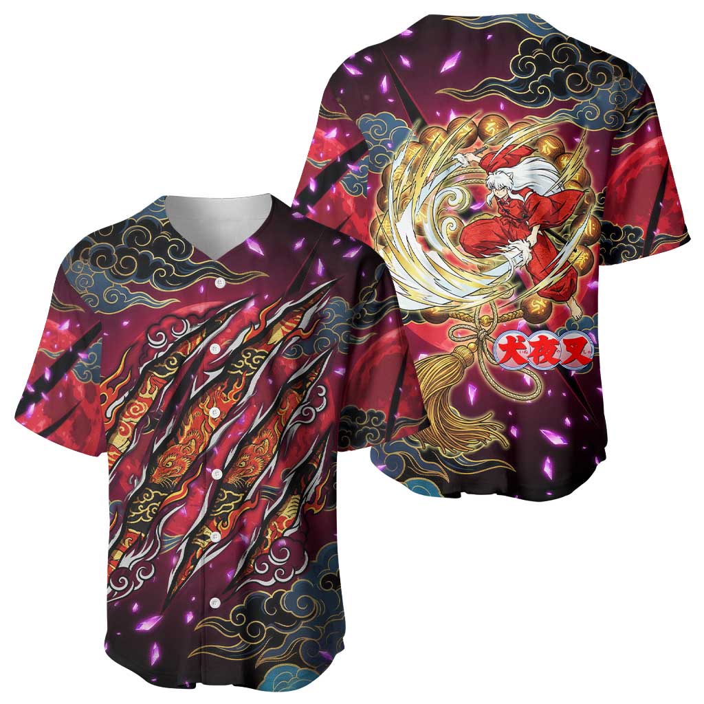 Inuyasha Demon Slayer Warrior Baseball Jersey Japanese Tattoo Art Style with Fiery Claw Marks