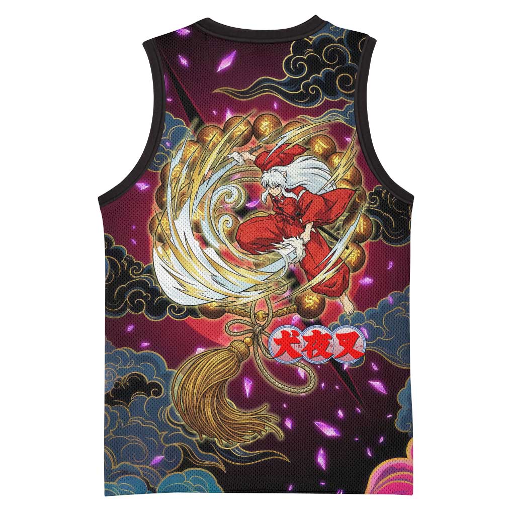 Inuyasha Demon Slayer Warrior Basketball Jersey Japanese Tattoo Art Style with Fiery Claw Marks