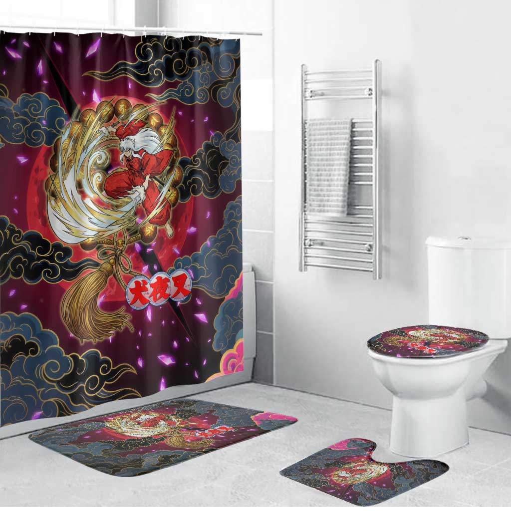 Inuyasha Demon Slayer Warrior Bathroom Set Japanese Tattoo Art Style with Fiery Claw Marks