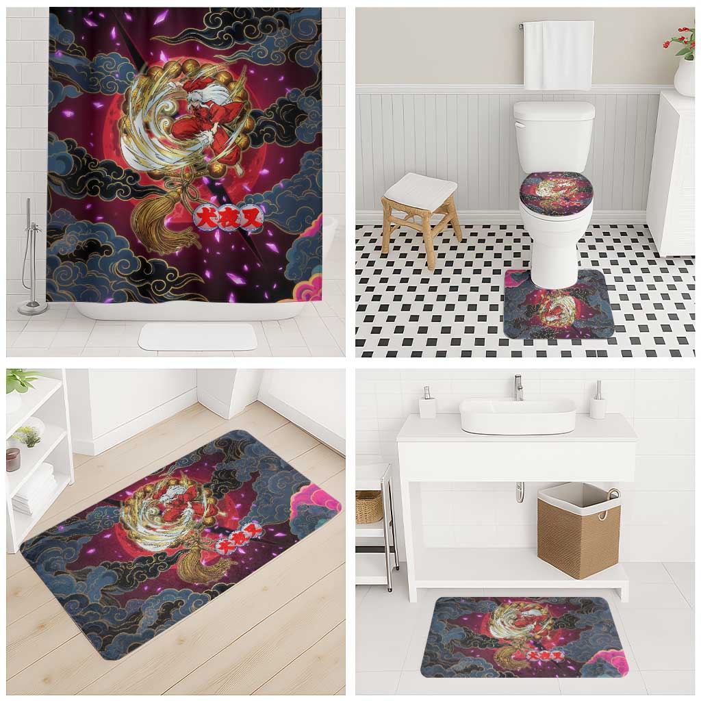 Inuyasha Demon Slayer Warrior Bathroom Set Japanese Tattoo Art Style with Fiery Claw Marks