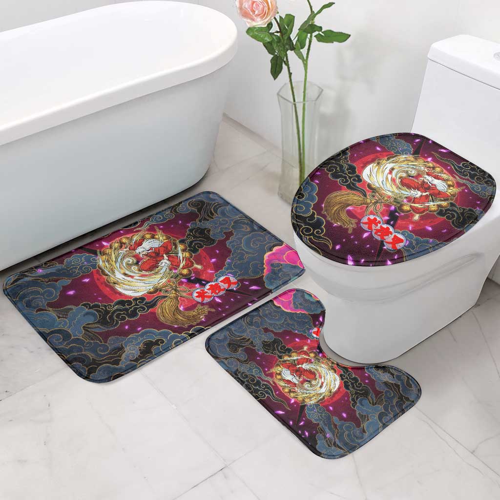 Inuyasha Demon Slayer Warrior Bathroom Set Japanese Tattoo Art Style with Fiery Claw Marks
