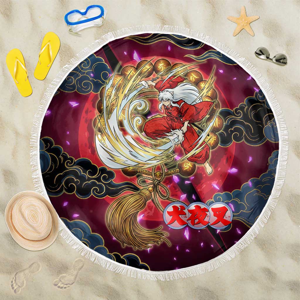 Inuyasha Demon Slayer Warrior Beach Blanket Japanese Tattoo Art Style with Fiery Claw Marks