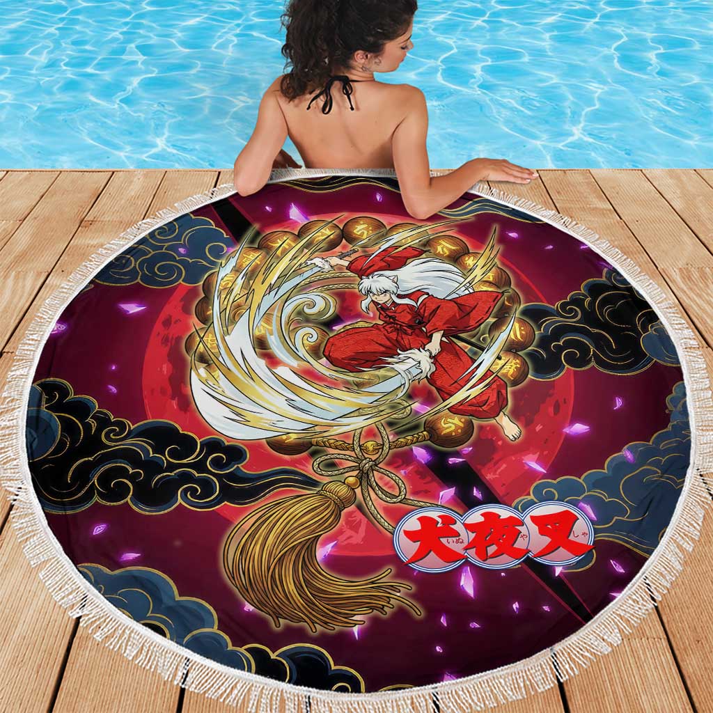 Inuyasha Demon Slayer Warrior Beach Blanket Japanese Tattoo Art Style with Fiery Claw Marks