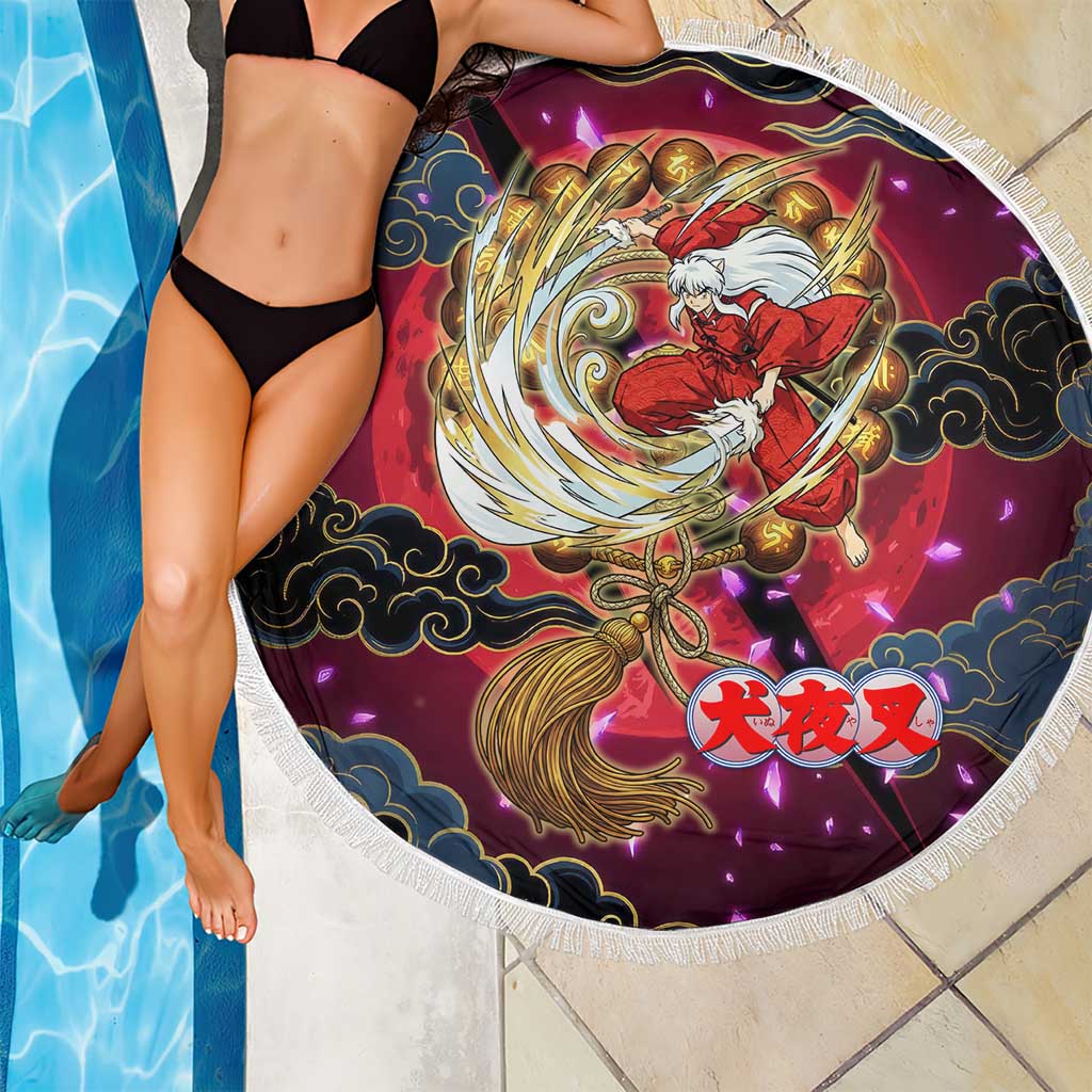 Inuyasha Demon Slayer Warrior Beach Blanket Japanese Tattoo Art Style with Fiery Claw Marks