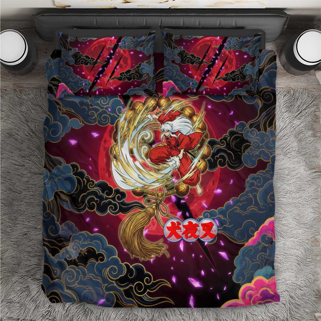 Inuyasha Demon Slayer Warrior Bedding Set Japanese Tattoo Art Style with Fiery Claw Marks