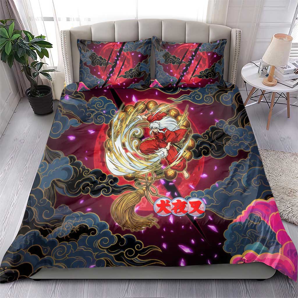 Inuyasha Demon Slayer Warrior Bedding Set Japanese Tattoo Art Style with Fiery Claw Marks