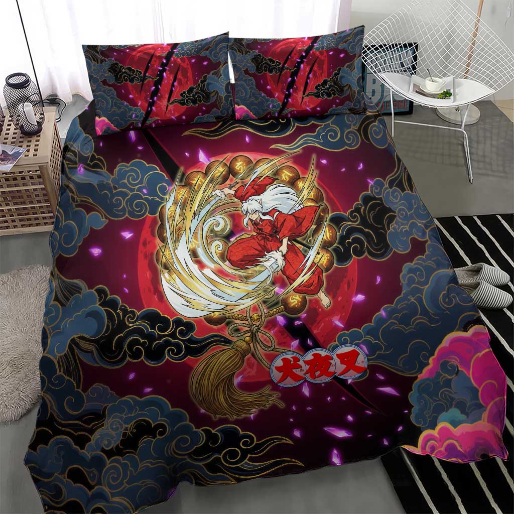 Inuyasha Demon Slayer Warrior Bedding Set Japanese Tattoo Art Style with Fiery Claw Marks