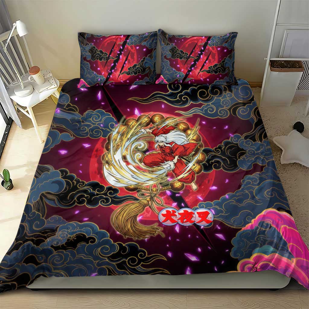 Inuyasha Demon Slayer Warrior Bedding Set Japanese Tattoo Art Style with Fiery Claw Marks