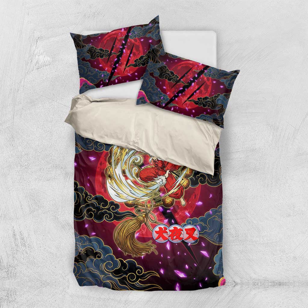 Inuyasha Demon Slayer Warrior Bedding Set Japanese Tattoo Art Style with Fiery Claw Marks