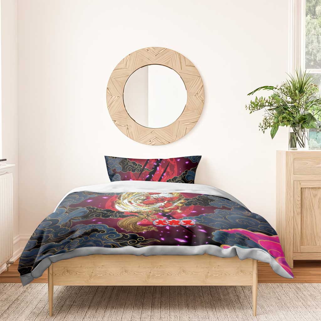 Inuyasha Demon Slayer Warrior Bedding Set Japanese Tattoo Art Style with Fiery Claw Marks
