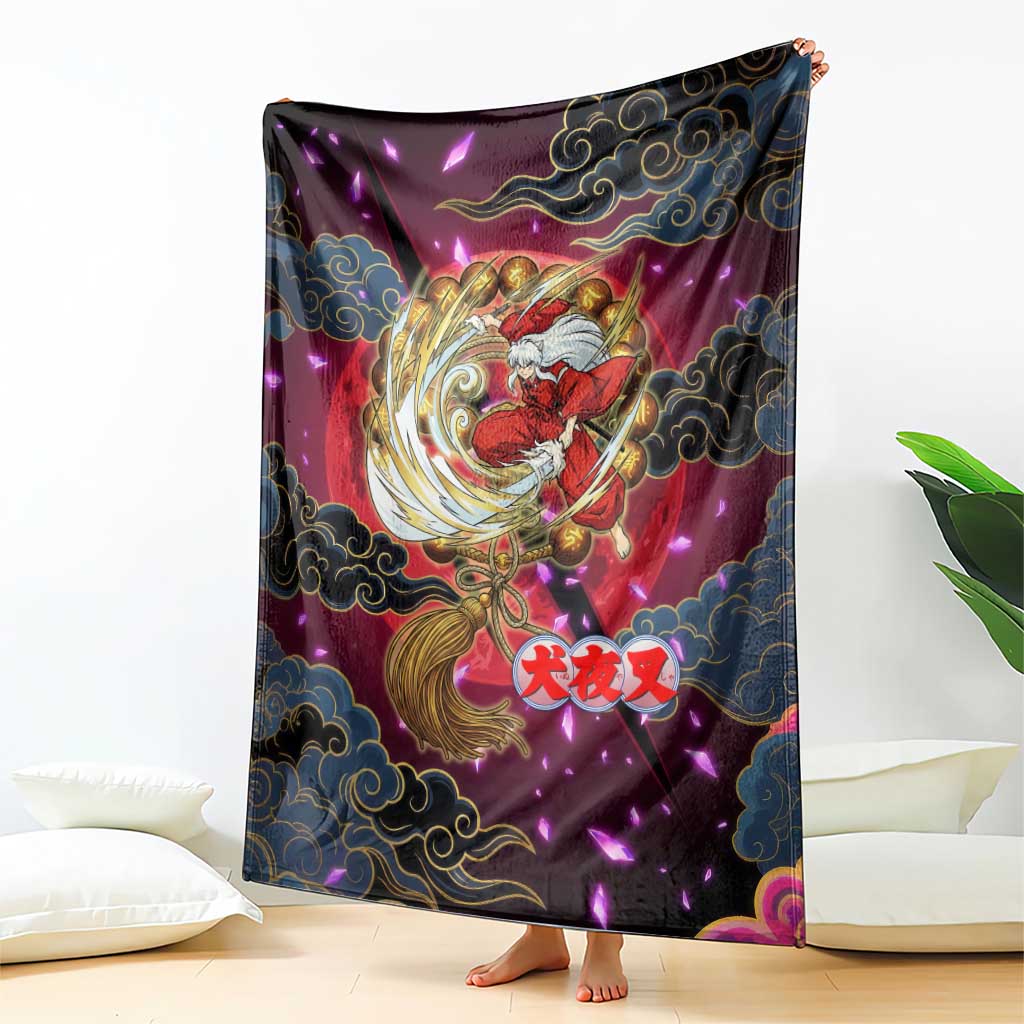 Inuyasha Demon Slayer Warrior Blanket Japanese Tattoo Art Style with Fiery Claw Marks