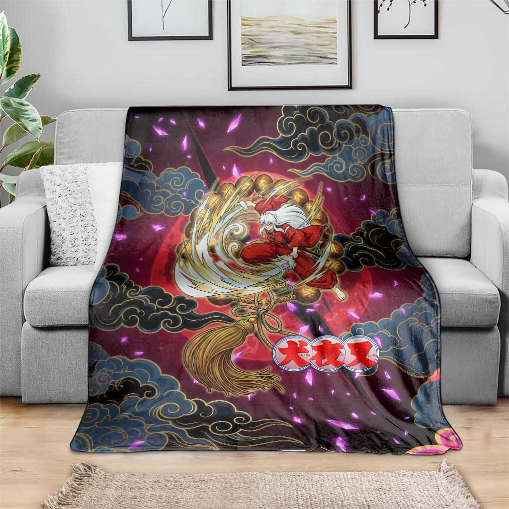 Inuyasha Demon Slayer Warrior Blanket Japanese Tattoo Art Style with Fiery Claw Marks