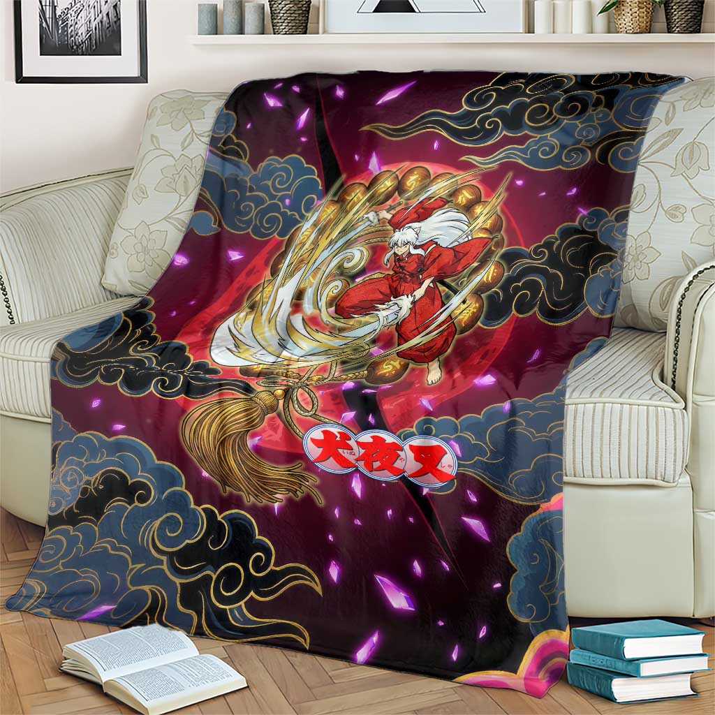 Inuyasha Demon Slayer Warrior Blanket Japanese Tattoo Art Style with Fiery Claw Marks