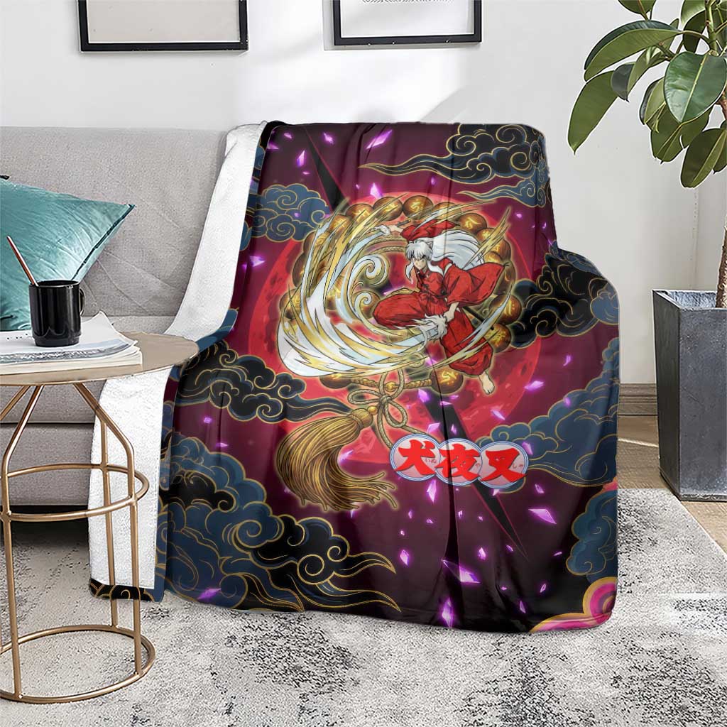 Inuyasha Demon Slayer Warrior Blanket Japanese Tattoo Art Style with Fiery Claw Marks