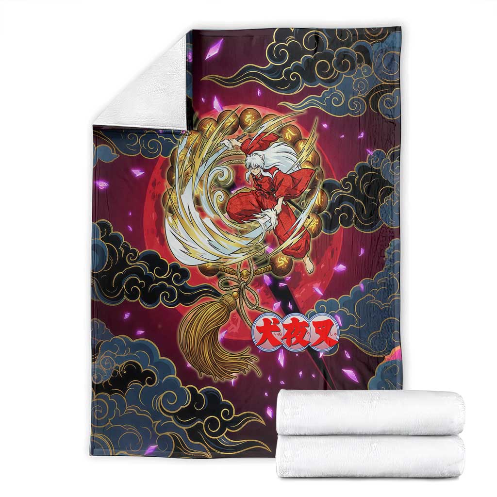 Inuyasha Demon Slayer Warrior Blanket Japanese Tattoo Art Style with Fiery Claw Marks