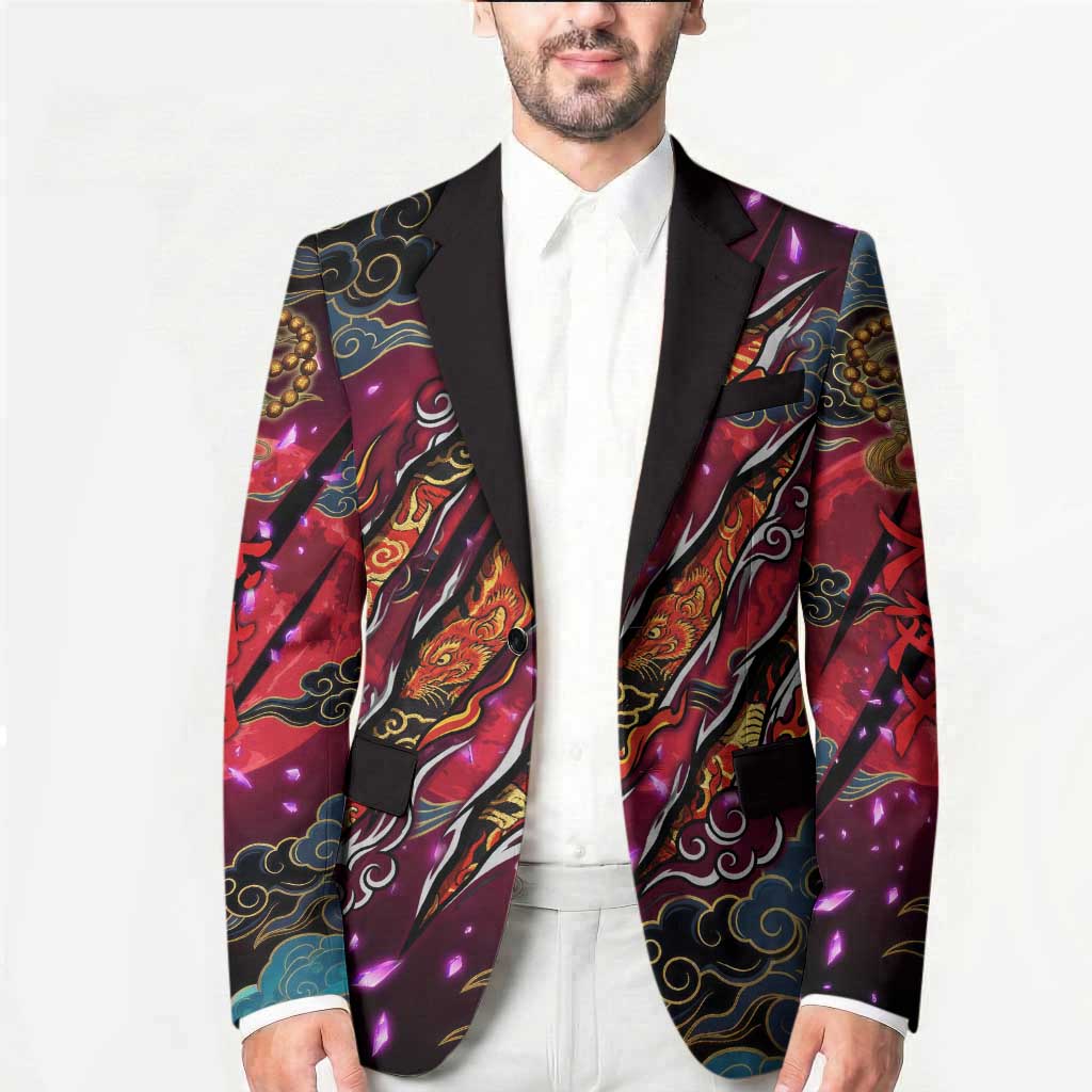 Inuyasha Demon Slayer Warrior Blazer Japanese Tattoo Art Style with Fiery Claw Marks
