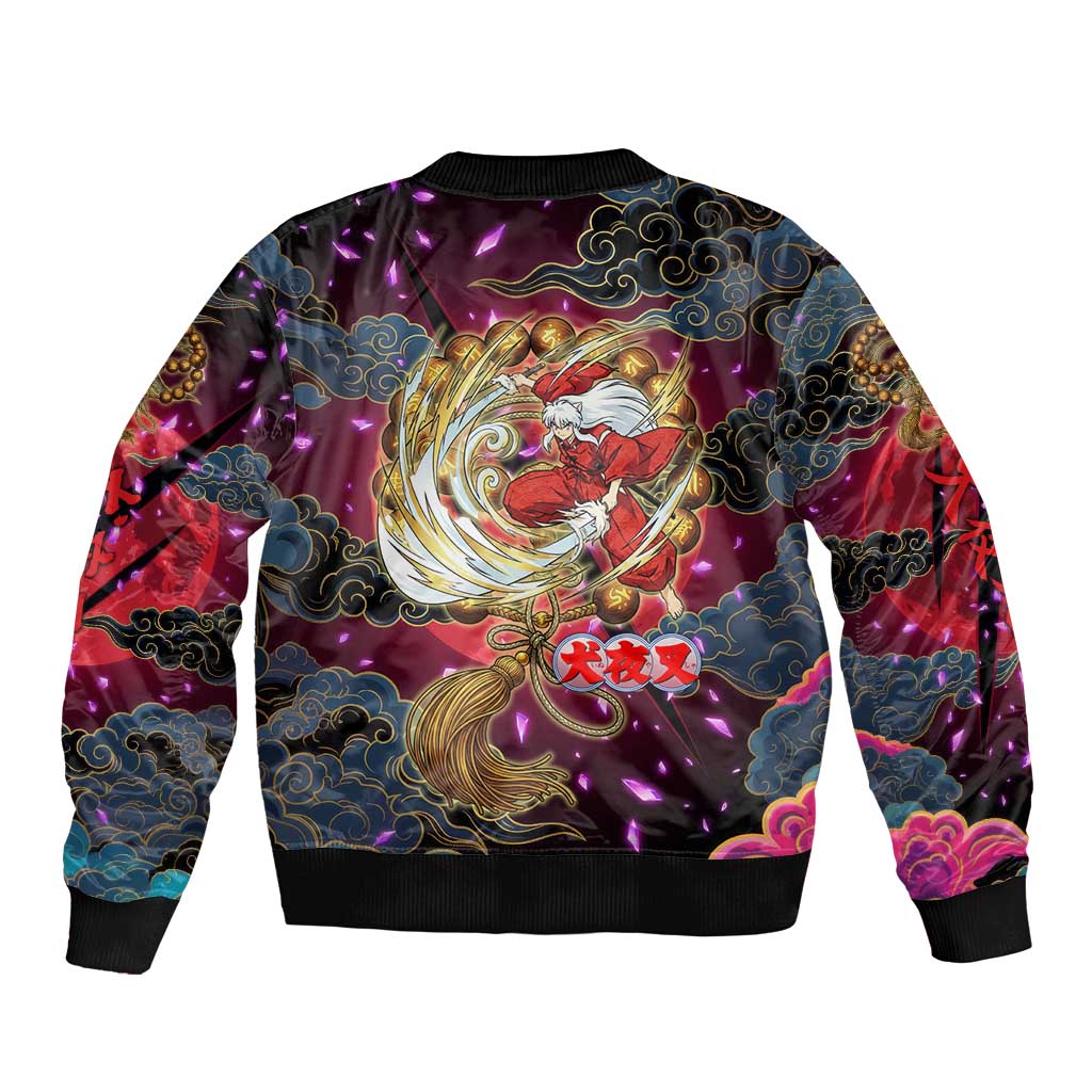 Inuyasha Demon Slayer Warrior Bomber Jacket Japanese Tattoo Art Style with Fiery Claw Marks